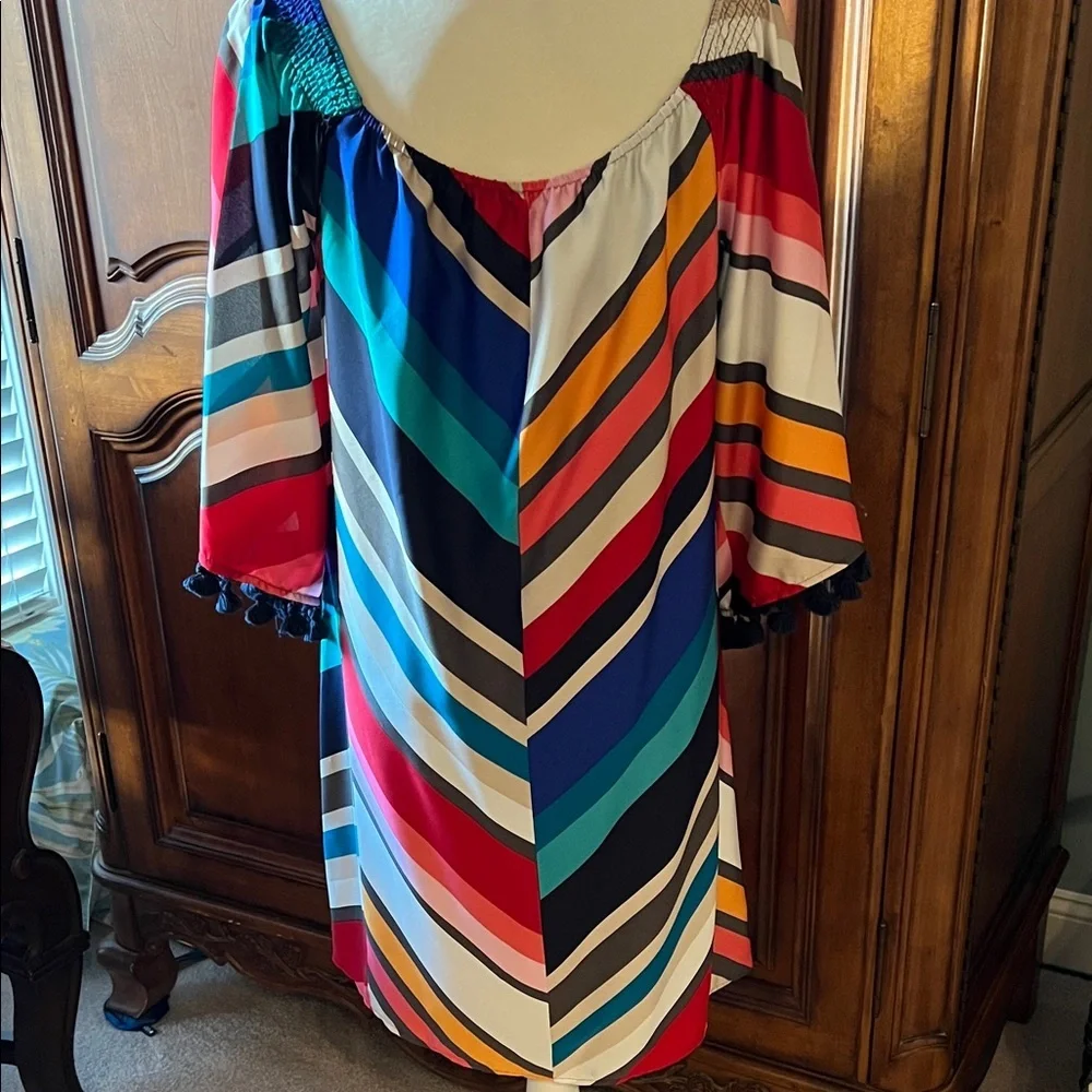 Trina Turk Colorful Chevron Long Sleeve Dress, NWT, L - Picture 3 of 8
